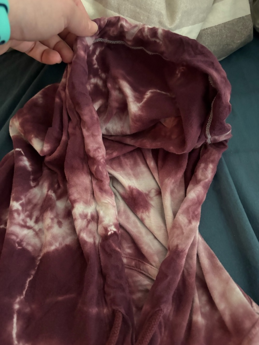 PINK Victoria’s Secret Tie Dye Hoodie XXL Oversized Burgundy White Pullover - Picture 4 of 7
